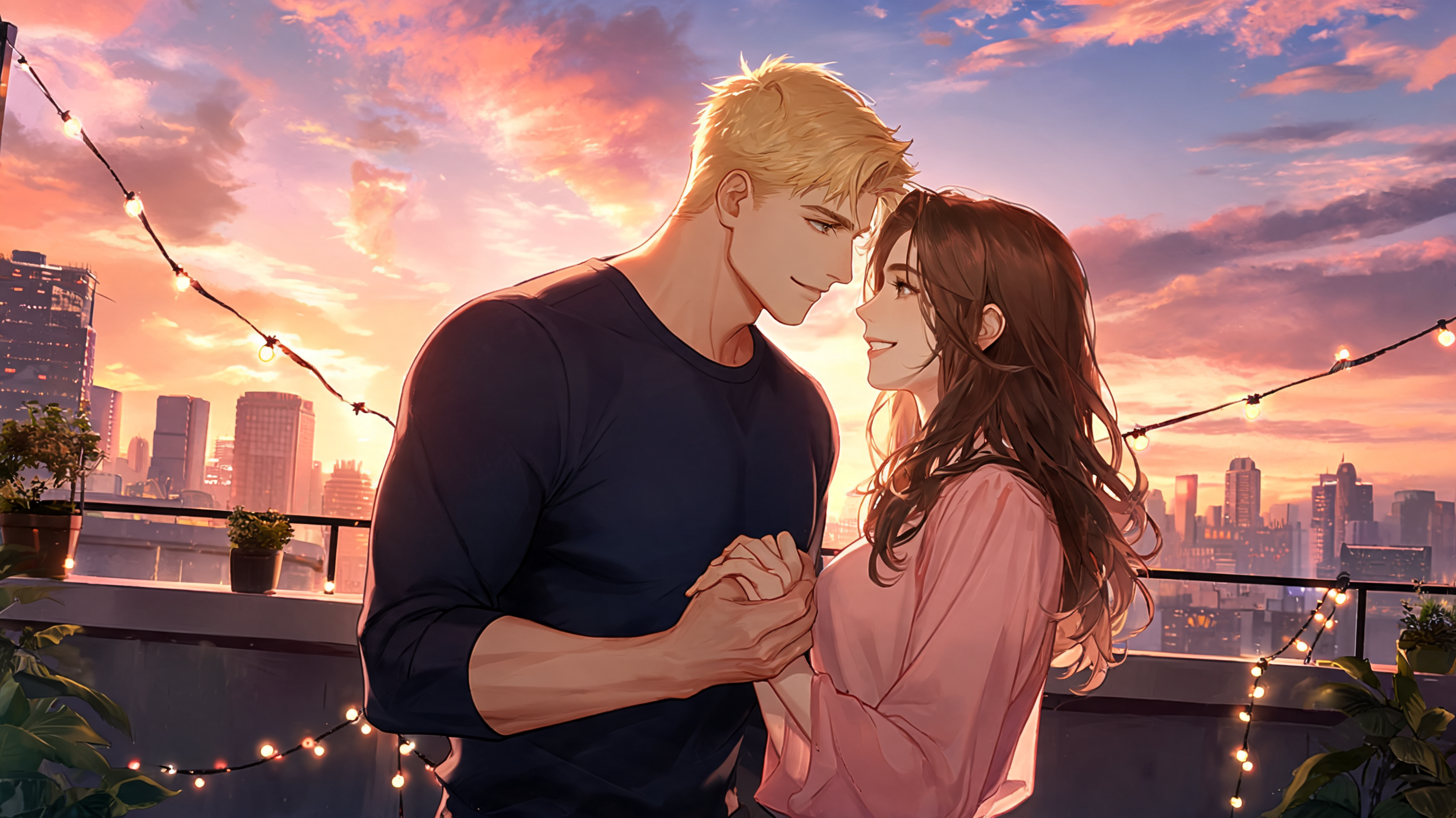 James's fingers traced the curve of Michelle's hip, his touch igniting a fire that spread through her body like wildfire. The cool autumn air did nothing to quell the heat between them as they stood on the rooftop, their eyes locked in a passionate gaze.