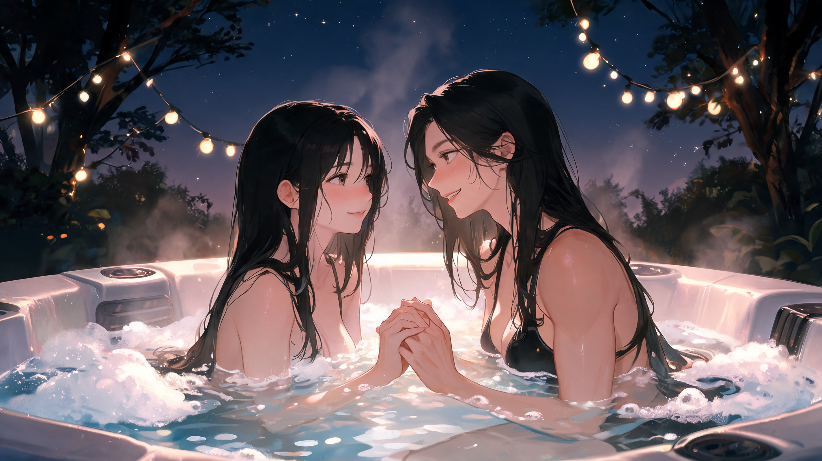Moonlit Whispers in the Winter Hot Tub